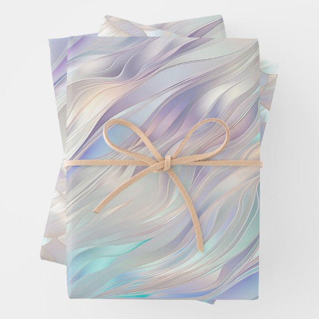Aqua Blue Purple Pearl White Wedding Wrapping Paper Sheet (In situ)
