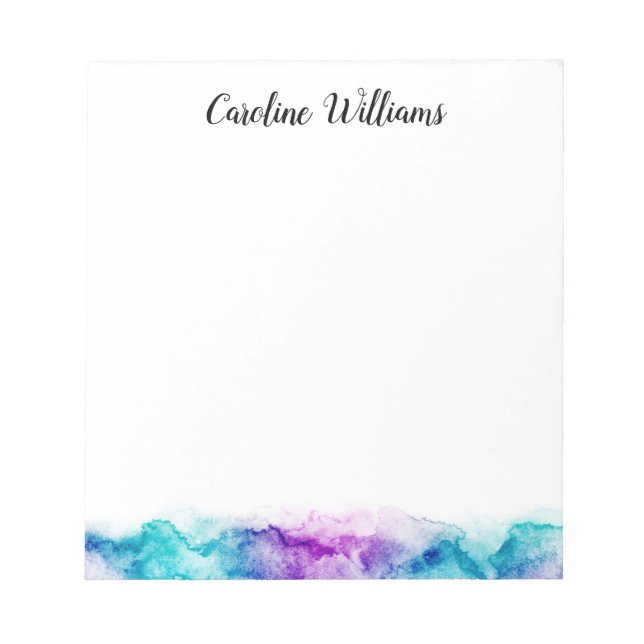 Aqua blue purple watercolor border personalised notepad (Front)