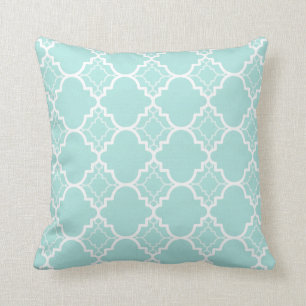 Aqua Blue Quatrefoil Geometric Pattern Cushion