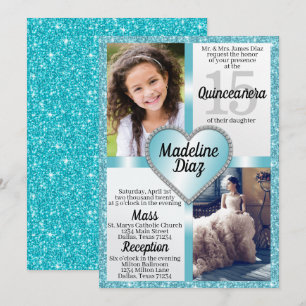 Aqua Blue Quinceañera Invitation 15 Cumpleaños
