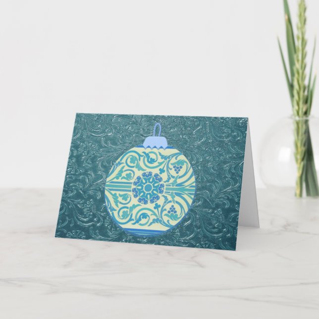 Aqua Blue Retro Christmas Holiday Card (Front)