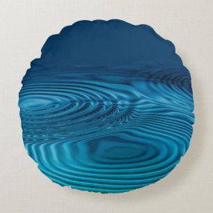 Aqua Blue Ripples Round Cushion