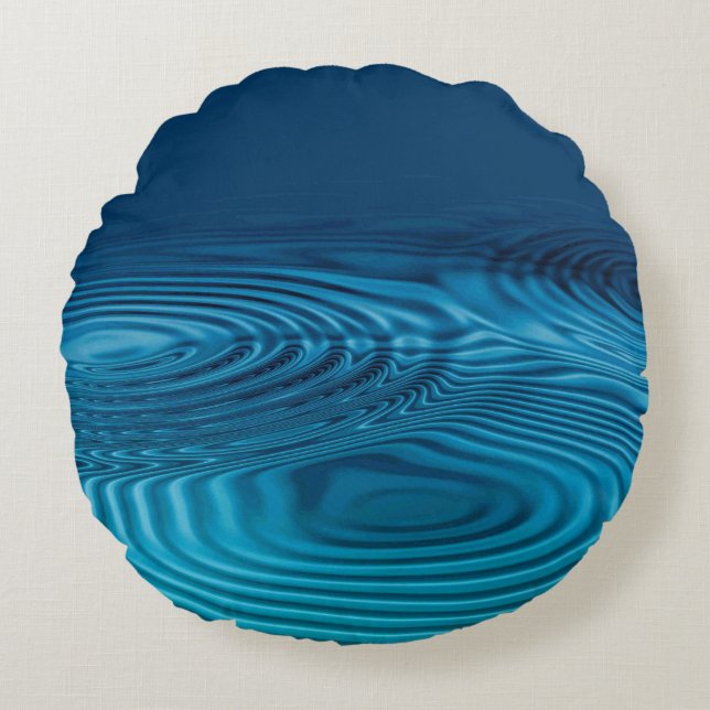 Aqua Blue Ripples  Round Cushion (Front)