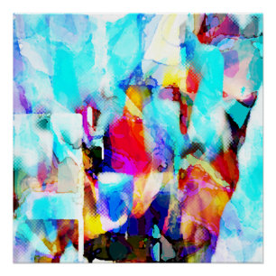 Aqua Blue Rose Yellow White Painterly Art Design Poster