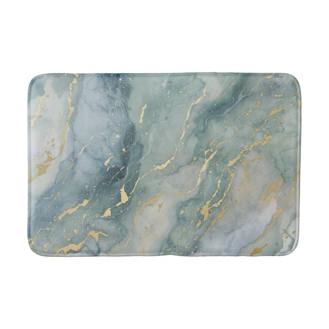 Aqua Blue Sage Green Gold Abstract Print Bath Mat (Front)