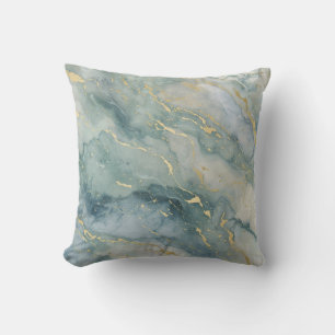 Aqua Blue Sage Green Gold Abstract Print Cushion
