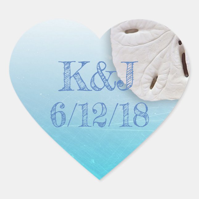 Aqua Blue Sand Dollar Seaside Wedding Stickers (Front)