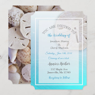 Aqua Blue Sand Dollar Themed Wedding Invitations