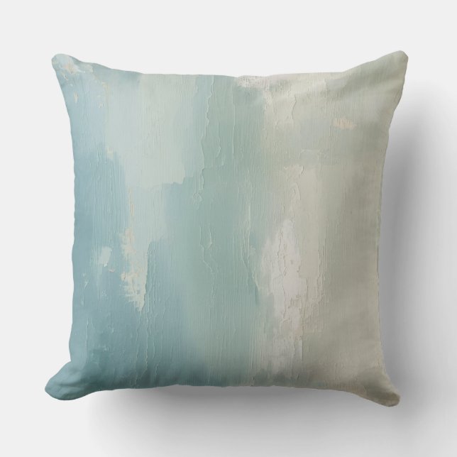 Aqua Blue Sea Green Teal Beige Watercolor Print Cushion (Front)
