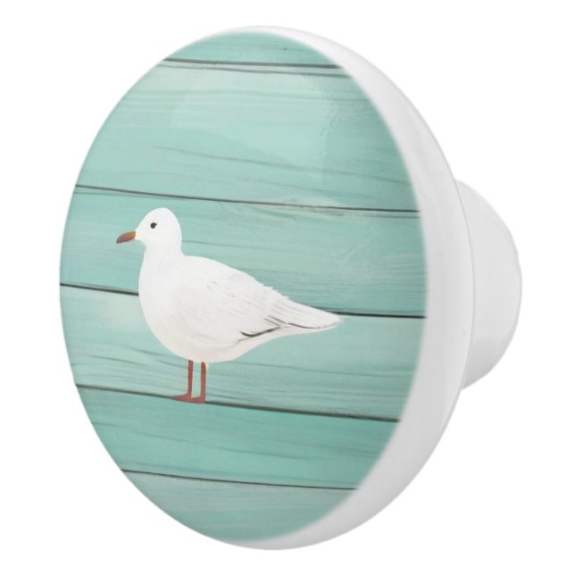 Aqua Blue Sea Gull Faux Wood Seagull Drawer knob (Right)