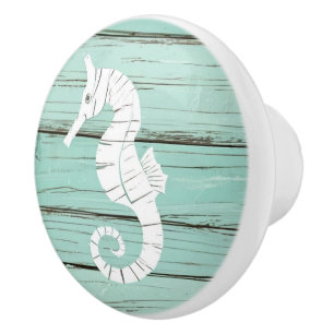 Aqua Blue Seahorse Faux Wood Drawer knob