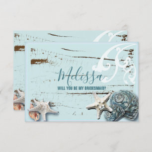 aqua blue seashell will you be my bridesmaid invitation