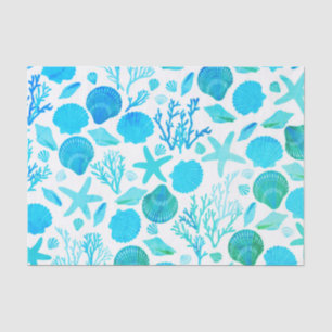 Aqua Blue Seashells and Coral Pattern Gift Tissue Paper