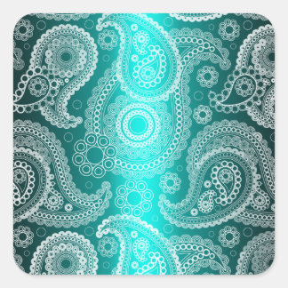 Aqua Blue Shimmer Satin White Lace Paisley Sticker