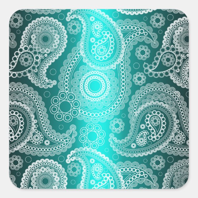 Aqua Blue Shimmer Satin White Lace Paisley Sticker (Front)
