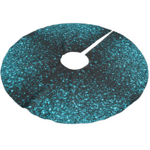 Aqua blue shiny faux glitter sparkles brushed polyester tree skirt