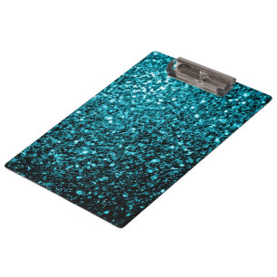 Aqua blue shiny faux glitter sparkles clipboard