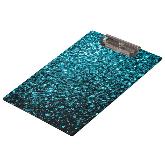Aqua blue shiny faux glitter sparkles clipboard (Angled)