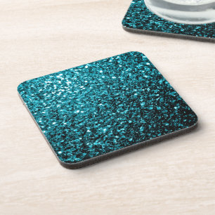 Aqua blue shiny faux glitter sparkles coaster