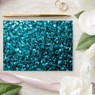 Aqua blue shiny faux glitter sparkles envelope