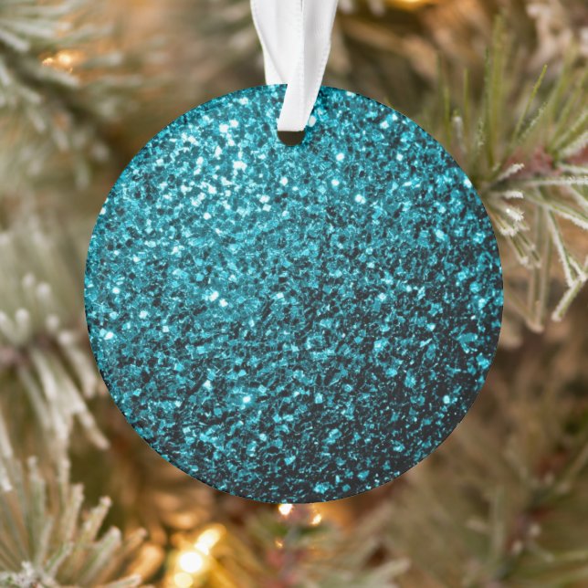 Aqua blue shiny faux glitter sparkles ornament (Tree)