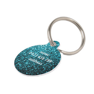 Aqua blue shiny faux glitter sparkles Personalise Pet Tag