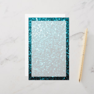 Aqua blue shiny faux glitter sparkles stationery