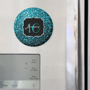 Aqua blue shiny faux glitter sparkles Sweet 16 Magnet