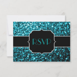 Aqua blue shiny faux glitter sparkles Sweet 16 RSVP Card