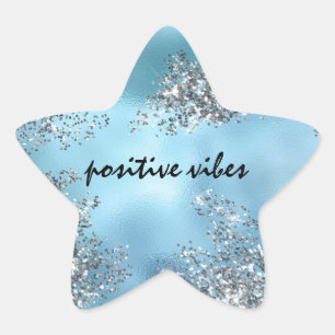 Aqua Blue Silver Glitter      Star Sticker
