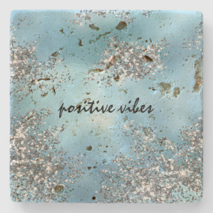 Aqua Blue Silver Glitter Stone Coaster