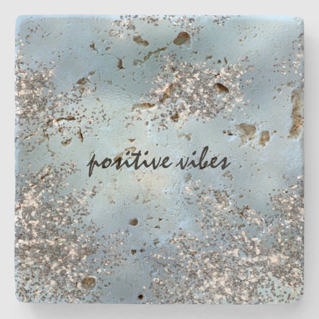 Aqua Blue Silver Glitter   Stone Coaster (Front)