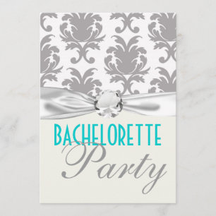 aqua blue silver grey gr damask bachelorette party invitation