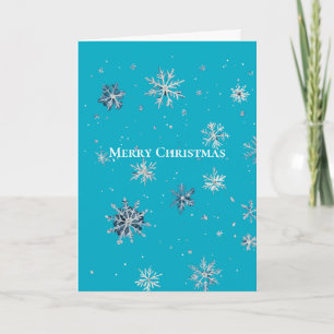Aqua Blue Silver White Christmas Snowflakes Card