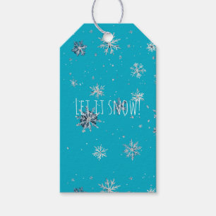 Aqua Blue Silver White Christmas Snowflakes Gift Tags