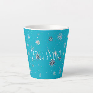 Aqua Blue Silver White Christmas Snowflakes Latte Mug