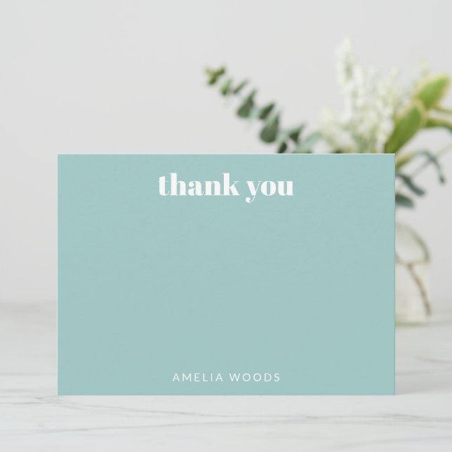 Aqua Blue Simple Modern Cute Custom Baby Shower Thank You Card (Standing Front)