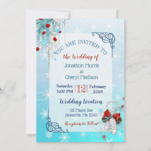Aqua Blue Snowflake Christmas Wedding Invitations
