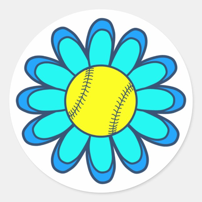 Aqua Blue Softball Girl Classic Round Sticker (Front)