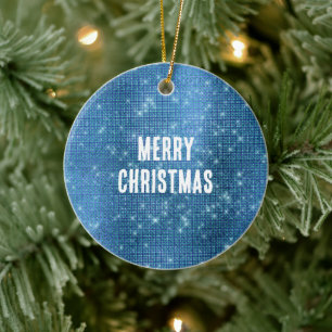 Aqua Blue Sparkle Christmas Ceramic Tree Decoration