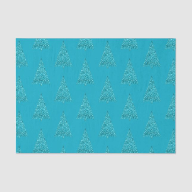 Aqua Blue Sparkle Christmas Tree Tissue Paper (Front)