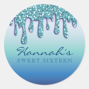 Aqua Blue Sparkle Drippy Drip Party Swag  Classic Round Sticker