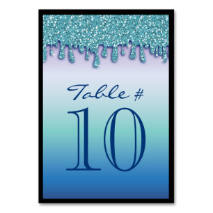 Aqua Blue Sparkle Drippy Drip Table Number Seating