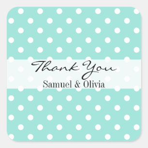 Aqua Blue Square Custom Polka Dotted Thank You Square Sticker