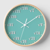 Aqua Blue Square Root Clock Mathematics Math Clock