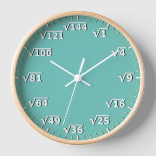 Aqua Blue Square Root Clock Mathematics Math Clock
