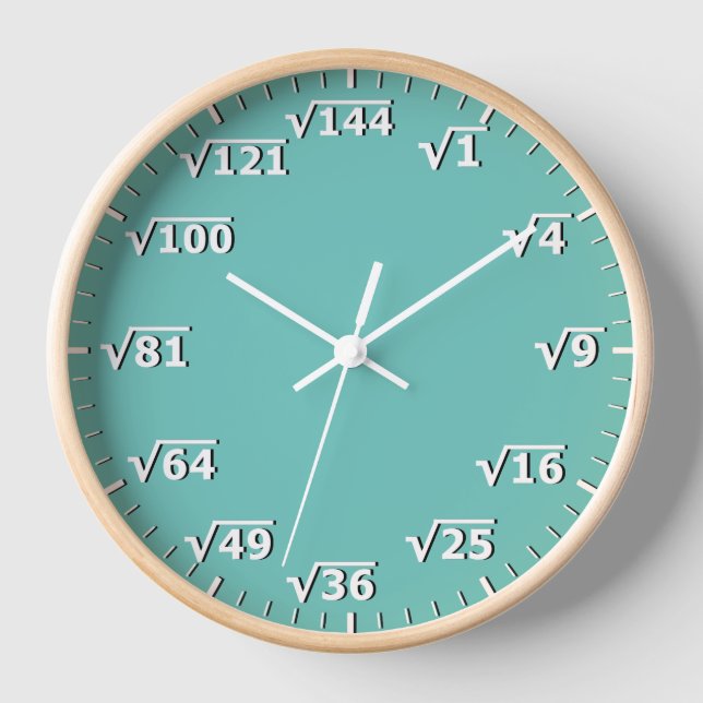 Aqua Blue Square Root Clock Mathematics Math Clock (Front)