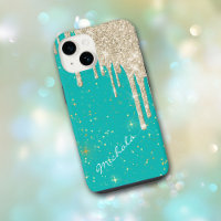 Aqua Blue Star Sparkle Silver Glitter Drips