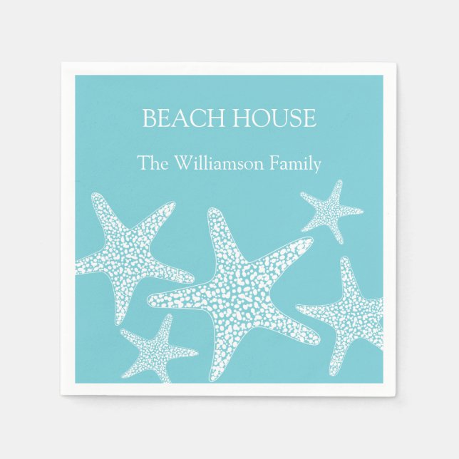 Aqua Blue Starfish Coastal Beach House Family     Napkin (Front)