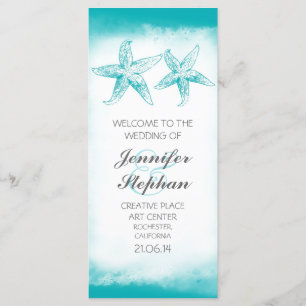 aqua blue starfish couple beach wedding programs programme